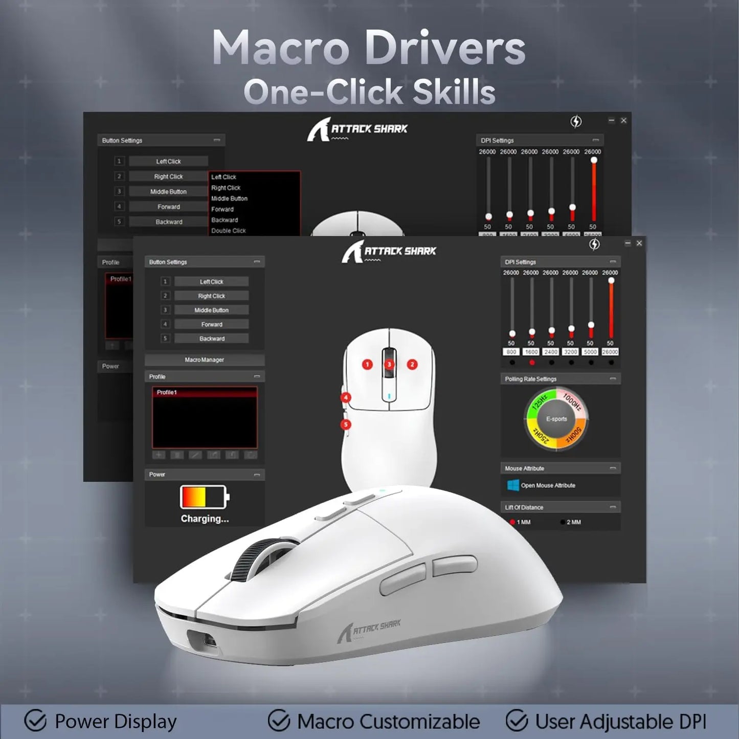 ATTACK SHARK X6 49g SUPERLIGHT Gaming Mouse With Charging Dock, PixArt PAW3395 Gaming Sensor, BT/2.4G Wireless/Wired, 26000 DPI