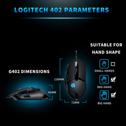 Logitech (G) G402 ratón gaming con cable para e-sports, ratón mecánico con programación de macros, CSGO, Eating Chicken, competitivo para ordenador