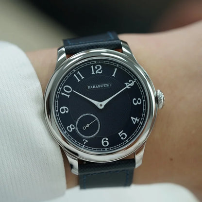 Relógio masculino FARASUTE NEW Machinery com mostrador salmão, movimento mecânico manual ST17, pequeno segundeiro e bracelete Bonklip vintage