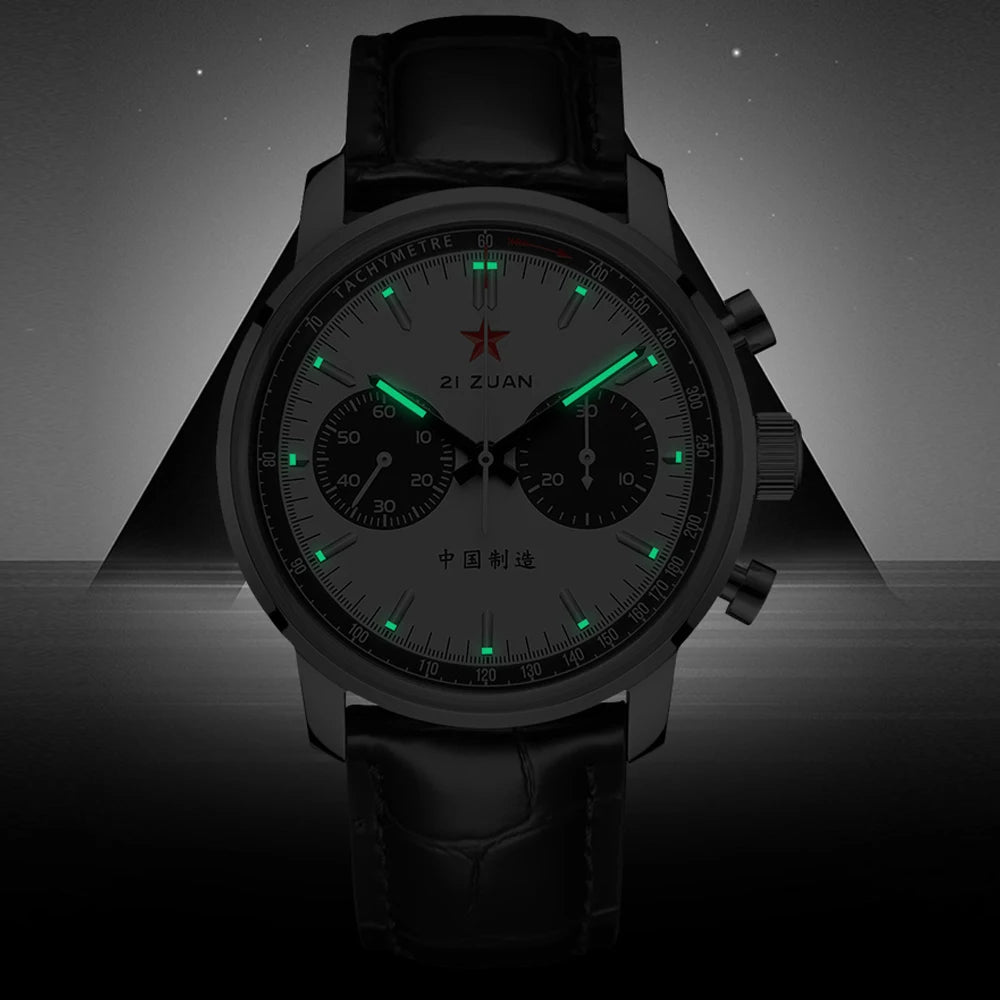 Red Star Panda Men's 1963 Chronograph Mechanical Wristwatch Seagull ST1901 Movement Gooseneck 40mm Luminous Sapphire Pilot Watch