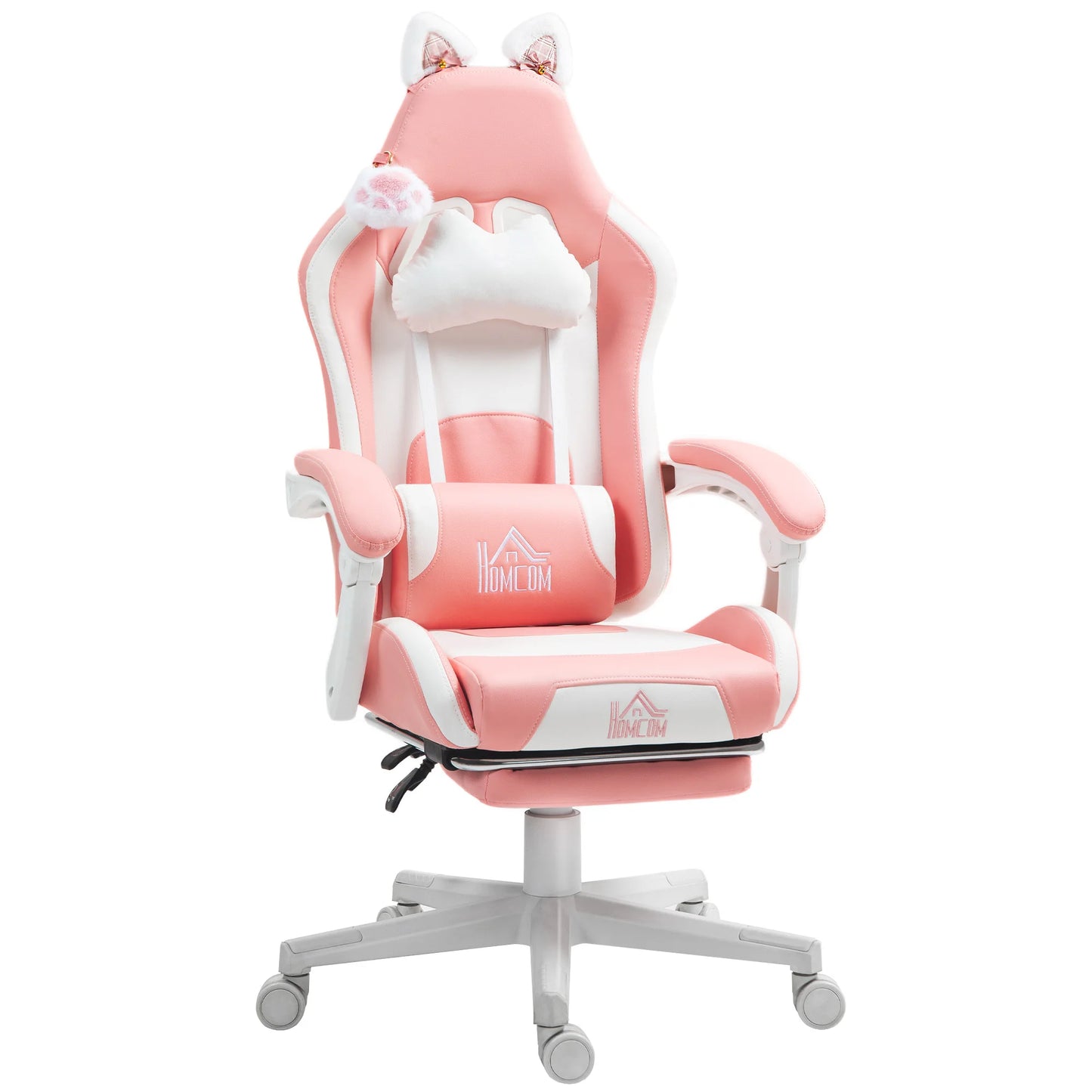 Homcom Gaming Chair with Adjustable Height Arms and Retractable Footrest