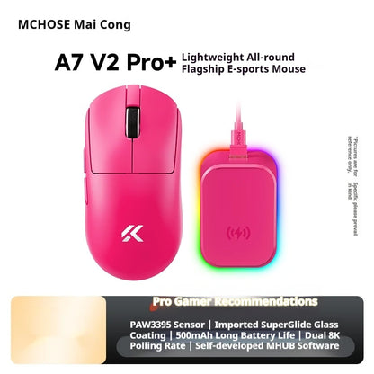Mouse wireless MCHOSE A7 V2 Ultra+ Tri-Mode ultraleggero Paw3950 Ti 42000dpi 500mah per PC, esports e laptop, accessori gaming