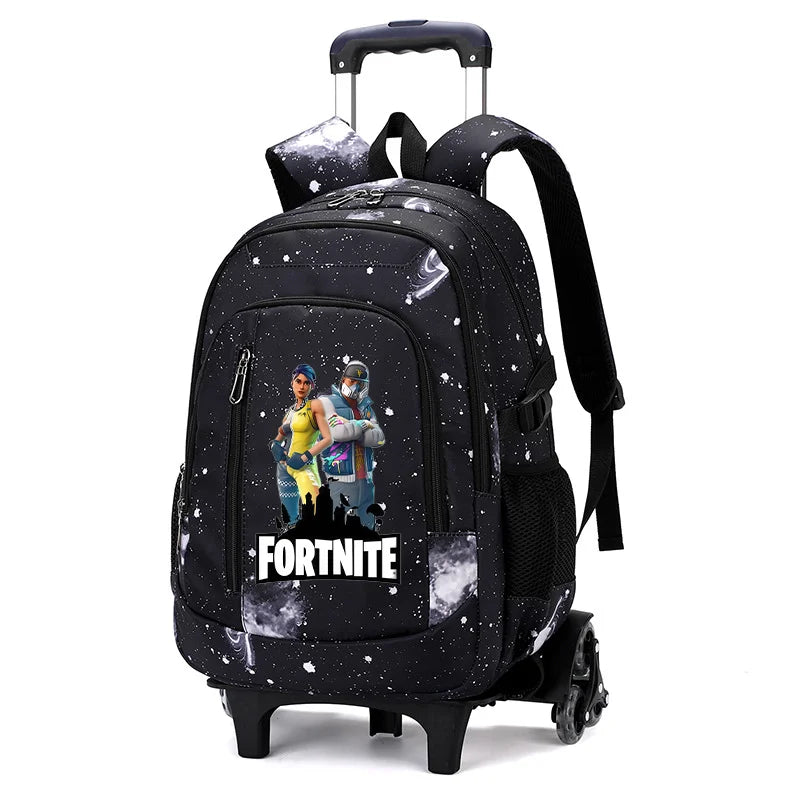 Fortnite 2-in-1 trolleyrugzak met sterrenhemelprint, grote capaciteit, waterdichte laptoptas met trapklimontwerp, schooltas voor studenten