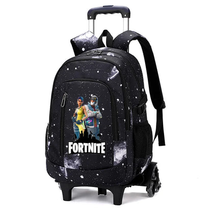 Fortnite 2-in-1 trolleyrugzak met sterrenhemelprint, grote capaciteit, waterdichte laptoptas met trapklimontwerp, schooltas voor studenten