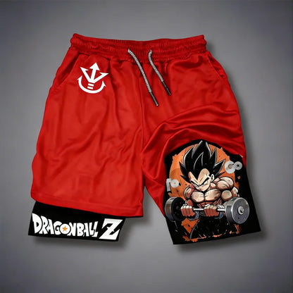 2026 Summer Dragon Ball Double Layer Sports Shorts for Men, Vegeta Gym Print, Quick Dry Fitness Workout Shorts, Oversized Y2k