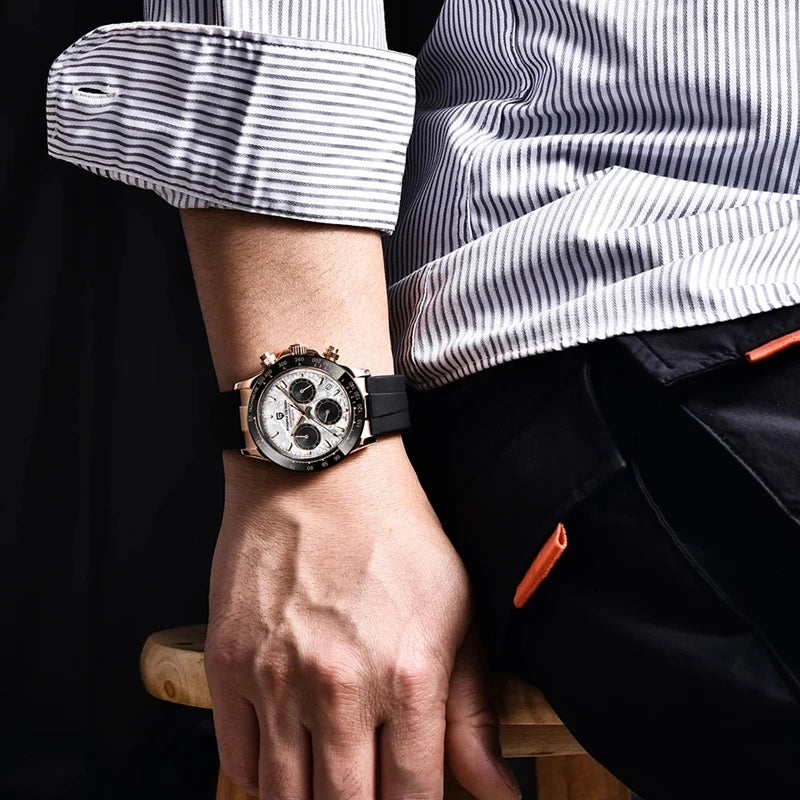 PAGANI DESIGN V2 40MM Herrenuhr mit Meteorit-Zifferblatt, Quarzwerk, Saphirglas, Retro-Chronograph, wasserdichte Uhr für Herren