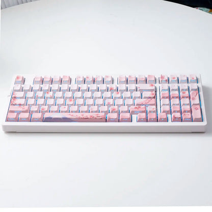Set di keycap Sakura Pink con incisione laterale, PBT traslucido, 127 tasti, per switch MX e tastiere meccaniche 60/84/90/104/108