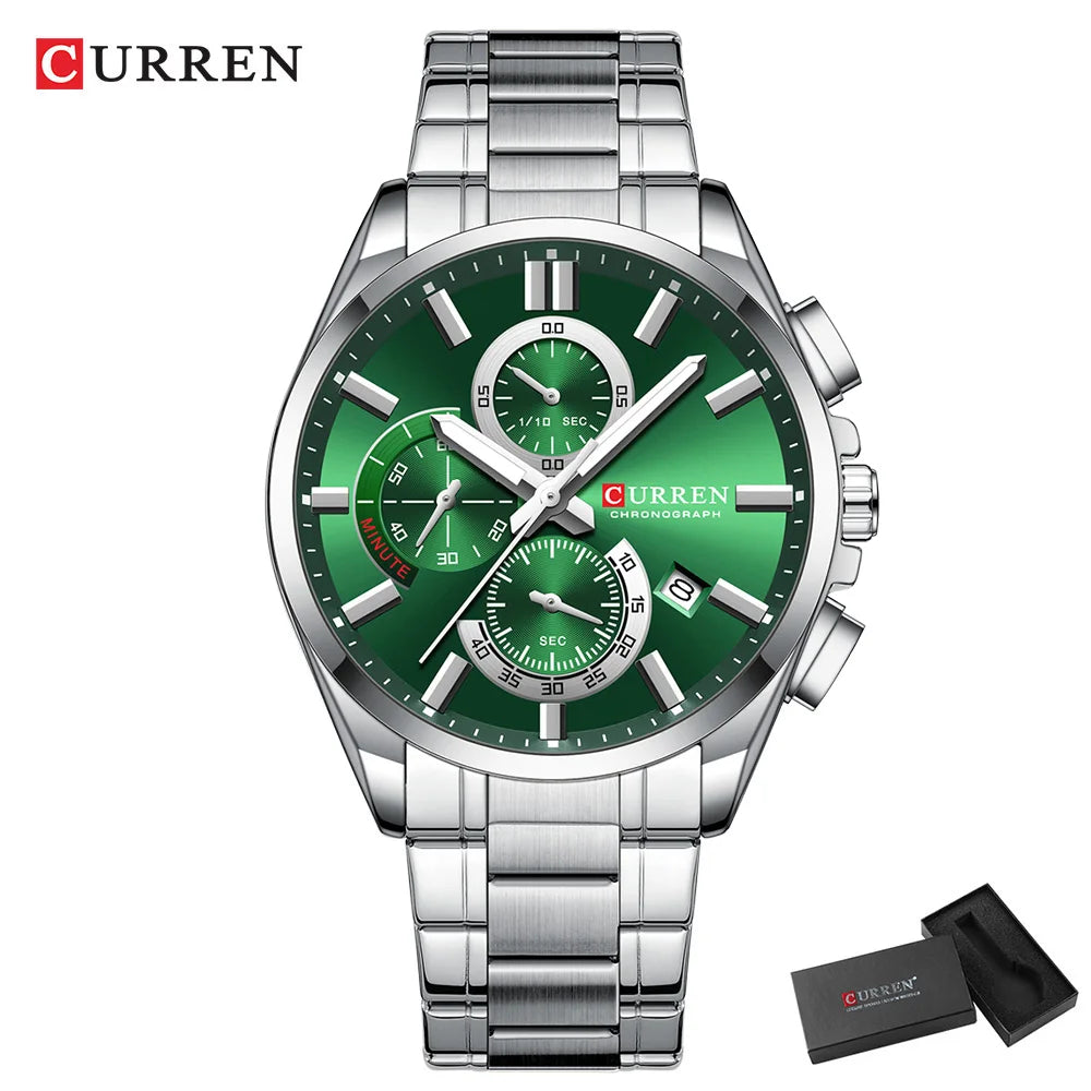Montre homme CURREN, marque de luxe, originale, étanche, en acier inoxydable, chronographe, phase de lune, date, cadran rotatif