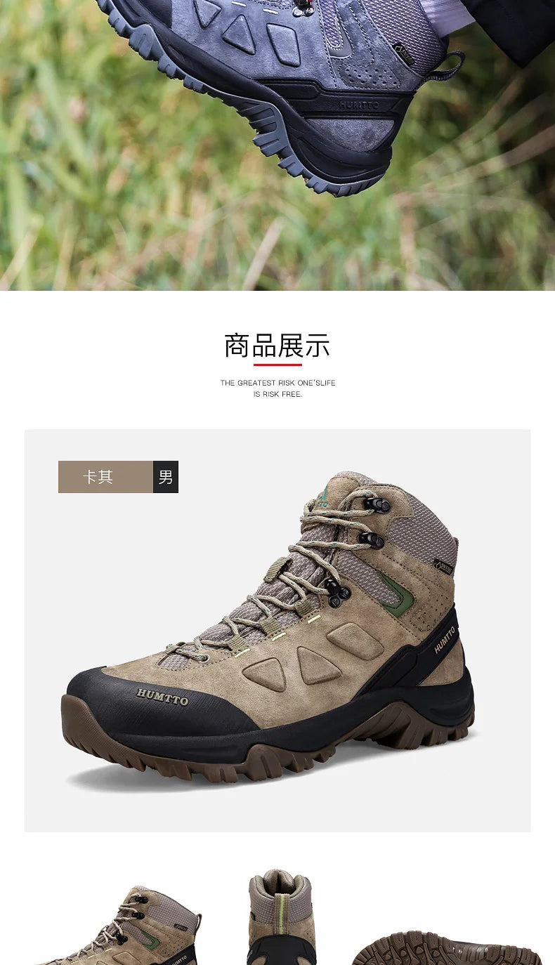 Zapatos de senderismo HUMTTO, botas de caza impermeables para hombre, botas tácticas de combate para desierto hasta el tobillo, botas de trekking para hombre y mujer, zapatillas cálidas de cuero
