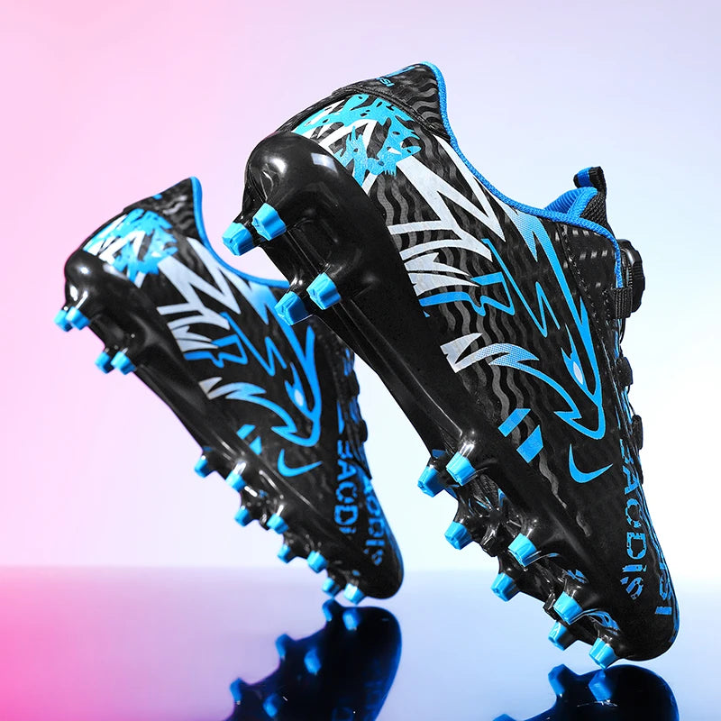 Chaussures de football pour enfants à bouton rotatif, design à double crampon, antichoc, respirantes, pour terrain extérieur et usage quotidien