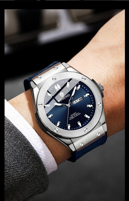 Relógio para homem, estilo casual, bracelete em pele, modelo automático ou de quartzo, acessório de luxo, ideia ideal para presente, relógio de pulso na moda.