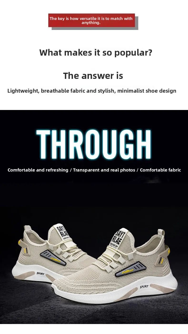 Hot Sale Of The Season New Men's Running Shoes Breathable Lightweight Knitted Lace-Up Sports Sneakers Fashionable Korean Styl...