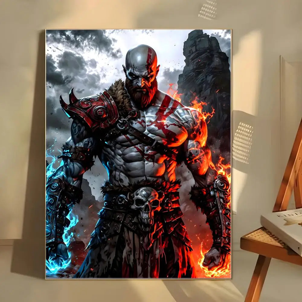 Dark Fantasy G-God of War Poster  Self-adhesive Art Waterproof Paper Sticker Coffee House Bar Room Wall Decor
