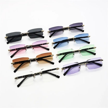 Trendy Rimless Sunglasses for Men Women Fashion Frameless Rectangle Sun Glasses Retro UV400 Shades Summer Goggles Eyewear