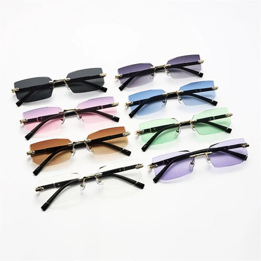 Trendy Rimless Sunglasses for Men Women Fashion Frameless Rectangle Sun Glasses Retro UV400 Shades Summer Goggles Eyewear