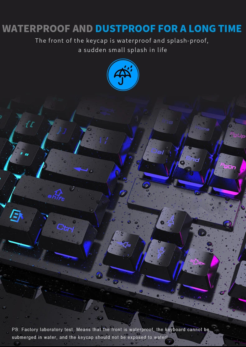 Teclado con cable de 104 teclas con retroiluminación RGB y efecto de respiración, set ergonómico de teclado y ratón gaming para ordenador, portátil, gamer y oficina