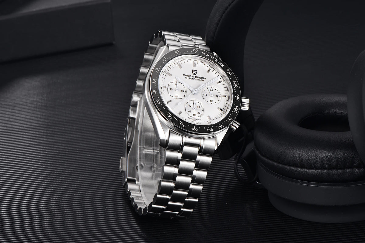 PAGANI DESIGN ‘New Moon’ Men’s Watch – Luxury quartz watch, chronograph, sapphire crystal with anti-reflective coating, ceramic bezel, luminescent hands