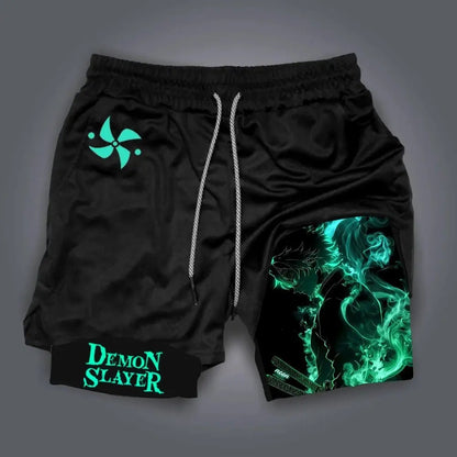 Anime Demon Slayer Gym Shorts Men Quick Dry Pants Double-layer 2-in-1 Shorts Y2K Sportswear Summer 2026 Breathable Streetwear