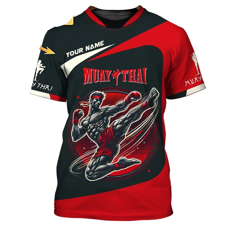 Cool nieuw Muay Thai grafisch T-shirt voor heren, 3D-print met tijger- en drakendesign, persoonlijk T-shirt met aangepaste naam, zomer-, gym- en fitness-T-shirt
