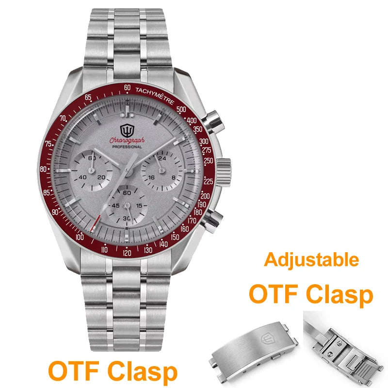 Watchdives WD1863 39mm VK63 Chronograph Watch, OTF Clasp, Sweep Quartz Movement, Sapphire, Luminous, 100m Waterproof