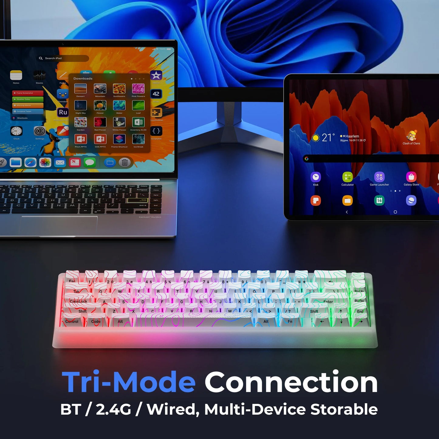 Teclado mecânico XVX M67 JadeStone com teclas IMD-Tech, hot-swappable, gasket, tri-mode, RGB personalizado, sem fios, 65%