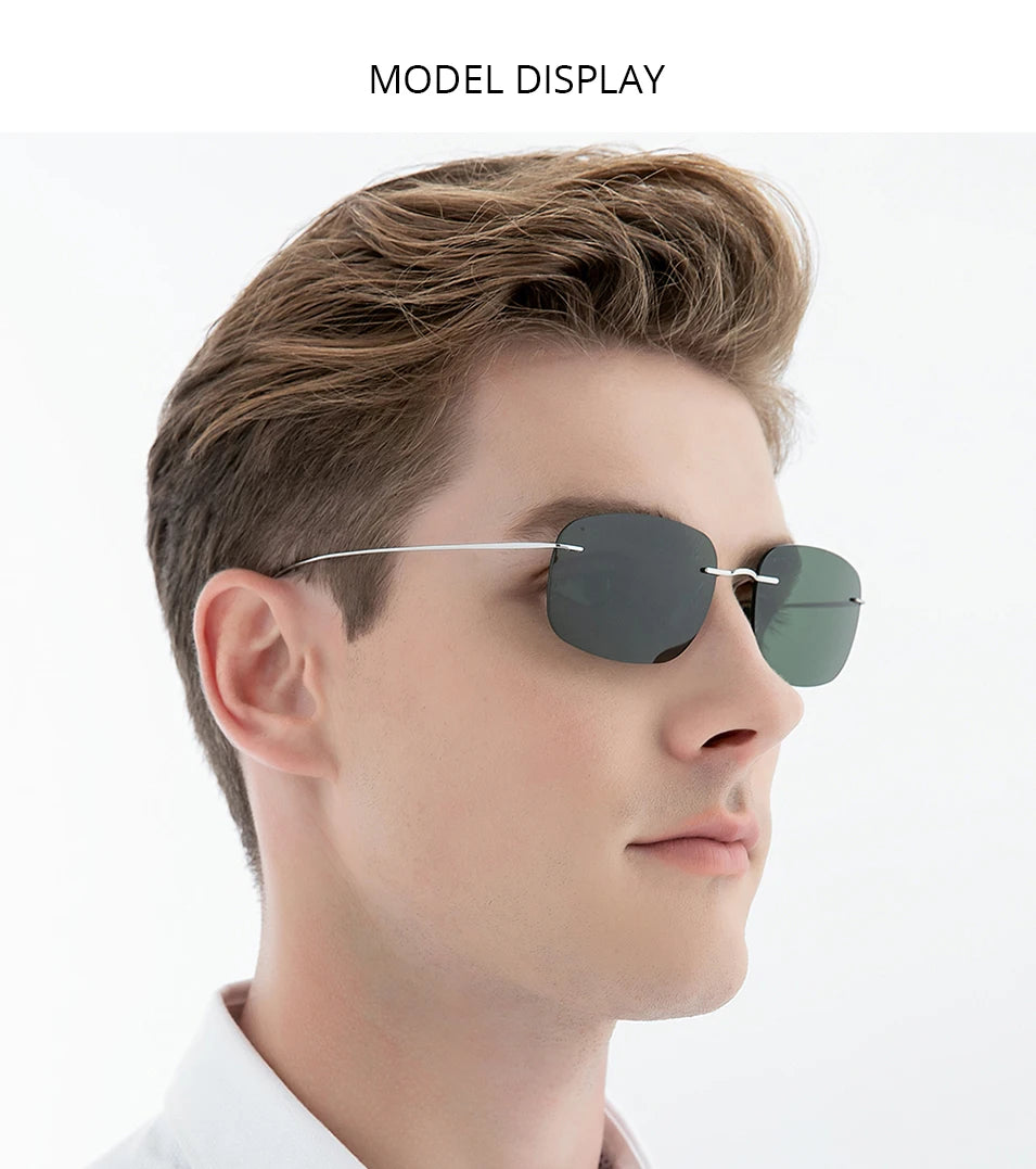 FONEX Titanium Rimless Sunglasses Men Austria Ultralight Frameless Square Polarized Sun Glasses for Women Japanese Shades 85694