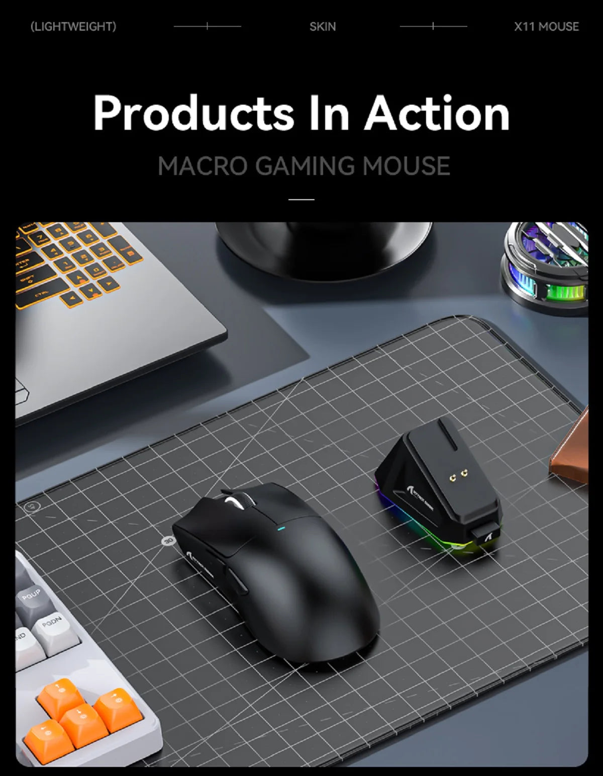 Attack Shark X11&R1 Tri-Mode-Bluetooth-Wireless-Maus mit Ladestation, RGB, ergonomische leichte Maus, PC-Gaming-Zubehör