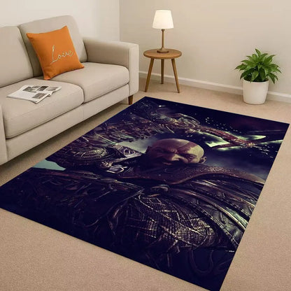 Game God of War Kratos Cartoon Gamer Living Room Non-Slip Area Rug Soft Carpet for Bedroom Playroom Sofa,Easy Clean Home Doormat