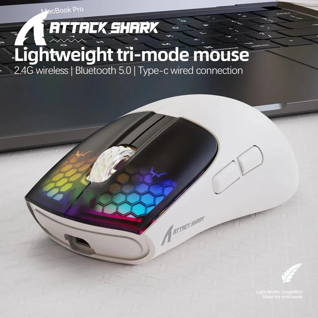 ATTACK SHARK X5 kabellose Gaming-Maus, leicht, Tri-Mode-Verbindung 2.4GHz/kabelgebunden/Bluetooth, RGB-Makro-Maus