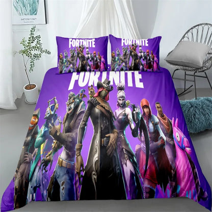 Fortnite-Bettwäsche-Set, 3-teilig, 3D-Druck, Bettwäsche für Schlafzimmer, Gaming-Cartoon-Dekor, Bettbezug und Kissenbezug, Geburtstagsgeschenk