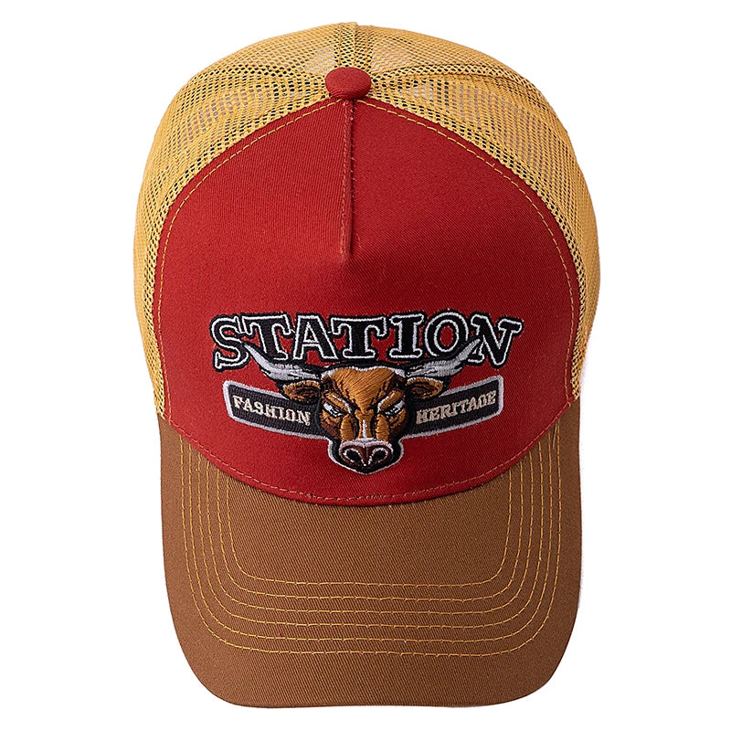 Unisex Summer Breathable Mesh Trucker Hat Bulls Head Pattern Baseball Cap Adjustable Snapback Hats For Men And Women