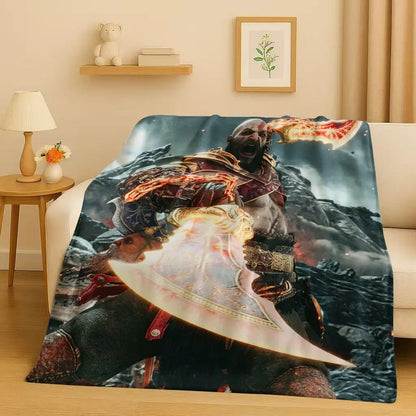 HD Kratos God of War Games Cartoon Gamer Flannel Blanket,Ultra Soft Warm Plush Throw for Home Bedroom Bed Sofa Cover Picnic Kids