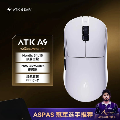ATK Dragonfly A9 Wireless Bluetooth Mouse Gaming Ergonomic Design Fast Response PAW3950 Ultra 800mAh Lightweight 8KHz Esports