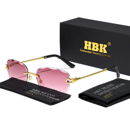 HBK Frameless Metal Sunglasses Men Wave Cutting Sun Glasses for Women Travel Shopping Shades Eyeglass UV400 Summer Style