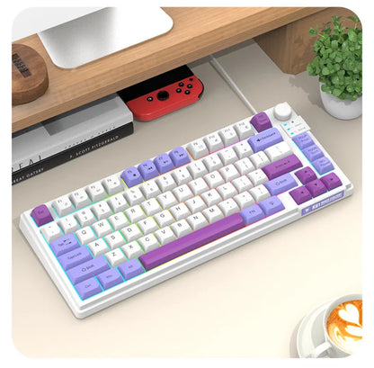 Teclado Gaming K81 com 81 Teclas, Layout 80%, Espanhol, Russo, Coreano e Árabe, USB com Fio, Luz RGB, Botão de Volume, Ergonómico