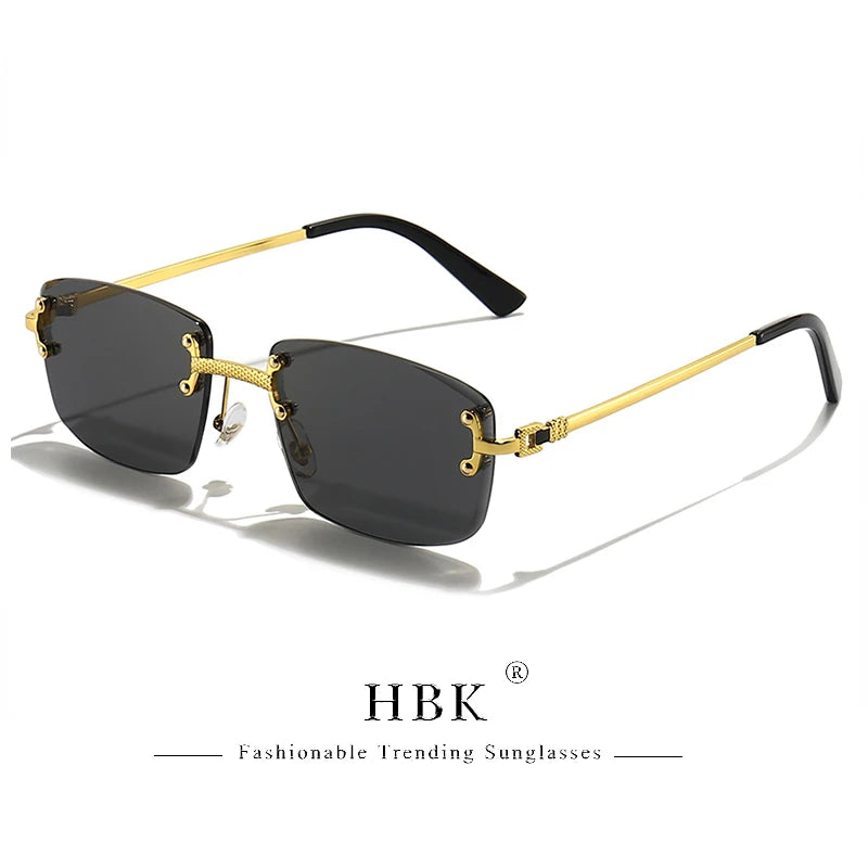 HBK Square Rimless Sunglasses Women TOP Quality Retro Metal Sun Glasses Men Luxury Party Business Gradient Shades 2024