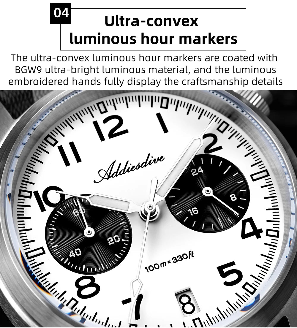 ADDIESDIVE 2025 Nuovi orologi da uomo Panda Eye, orologio al quarzo VK64 rétro di lusso per uomo, cronografo sportivo, impermeabile 100M, luminoso