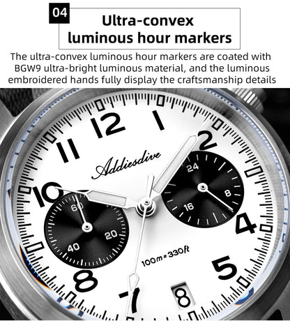 ADDIESDIVE 2025 Nuovi orologi da uomo Panda Eye, orologio al quarzo VK64 rétro di lusso per uomo, cronografo sportivo, impermeabile 100M, luminoso