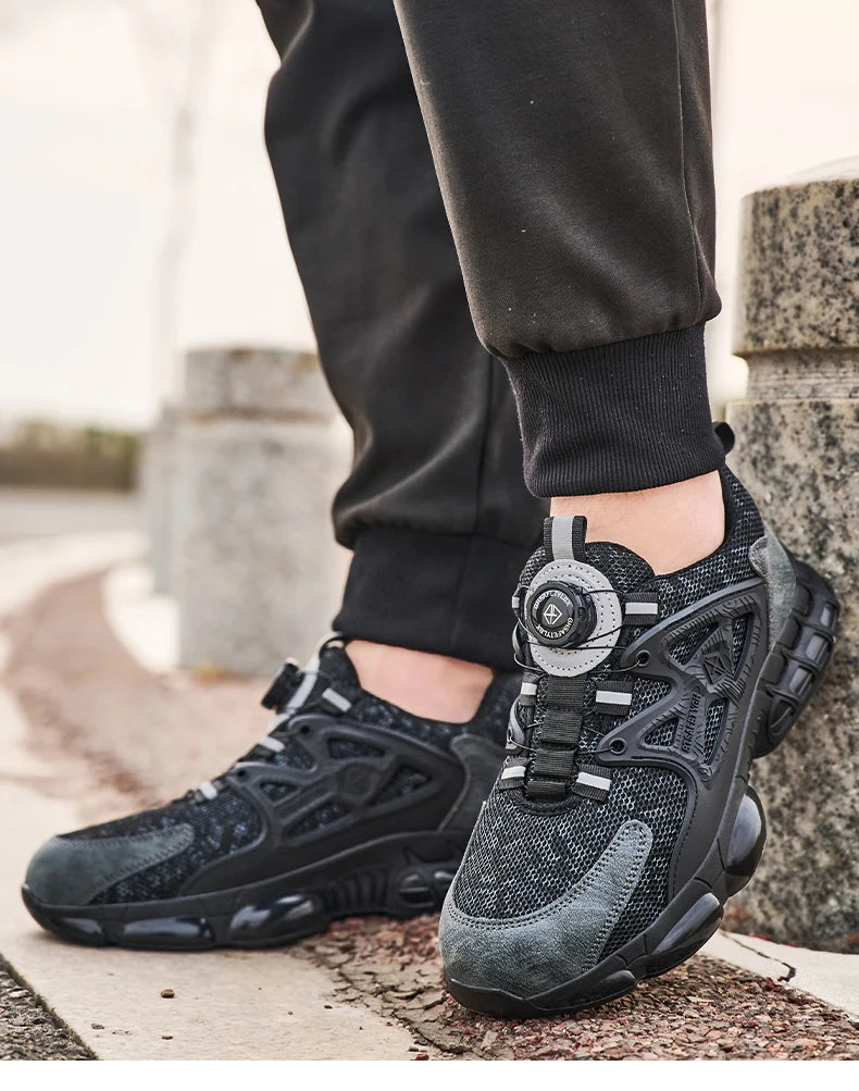 Zapatos de seguridad laboral para hombre talla 47 48 con diseño reflectante, puntera de acero, botón de rotación, zapatillas de trabajo y botas de seguridad protectoras