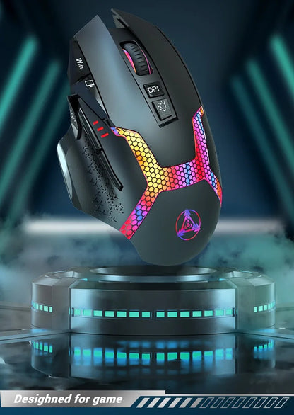Rato Gaming com Fio 12000 DPI Ajustável, Programação de Macros, Retroiluminação RGB, Design Ergonómico, Tecla Fire, E-sport, Rato para PC