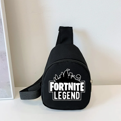 Fortnite Umhängetasche mit Game-Print für Kinder, Mini-Brusttasche, klassische schwarze Schultertasche und Geldbörse, geeignet für Schule und Outdoor-Aktivitäten