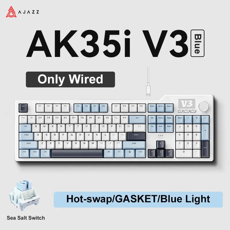 Neue AJAZZ AK35I V3 MAX Tri-Mode kabelgebundene Bluetooth-Wireless-Gaming-Tastatur mit Gasket-Struktur, Full-Key-Hot-Swap, 104 Tasten, individuell anpassbare Tastatur