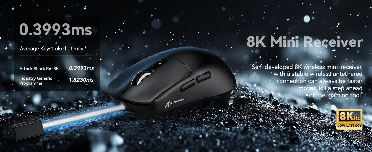 Attack Shark R6 leichte kabellose Gaming-Maus, Computermaus mit PAW 3950Max Sensor und Nordic 52480, 8KHz Polling