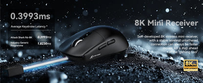 Attack Shark R6 leichte kabellose Gaming-Maus, Computermaus mit PAW 3950Max Sensor und Nordic 52480, 8KHz Polling