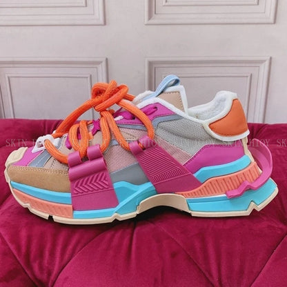 2026 Fashion Women Sneakers Size 35-46 High Quality Platform Sneakers Men Casual Shoes Sports Running Shoes Lace-Up Patchwork