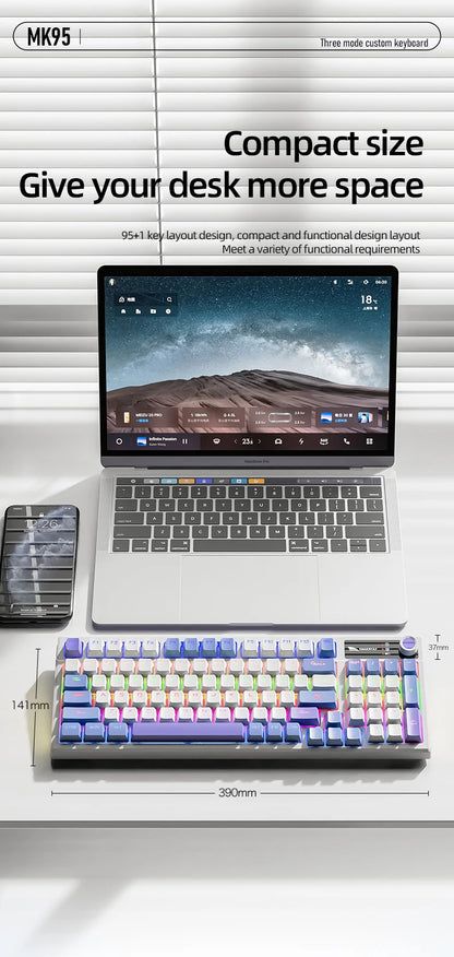SMAILWOLF MK95 Bluetooth Wireless Korean Mechanical Keyboard Customized Gaming Laptop for Office Use with RGB Light Effect
