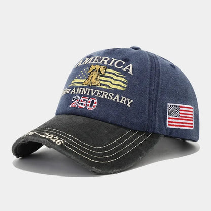 1pc United States 250th Anniversary Baseball Caps for Women,Washed Retro Design,Handmade Embroidery Hat for Parties,Adjustable