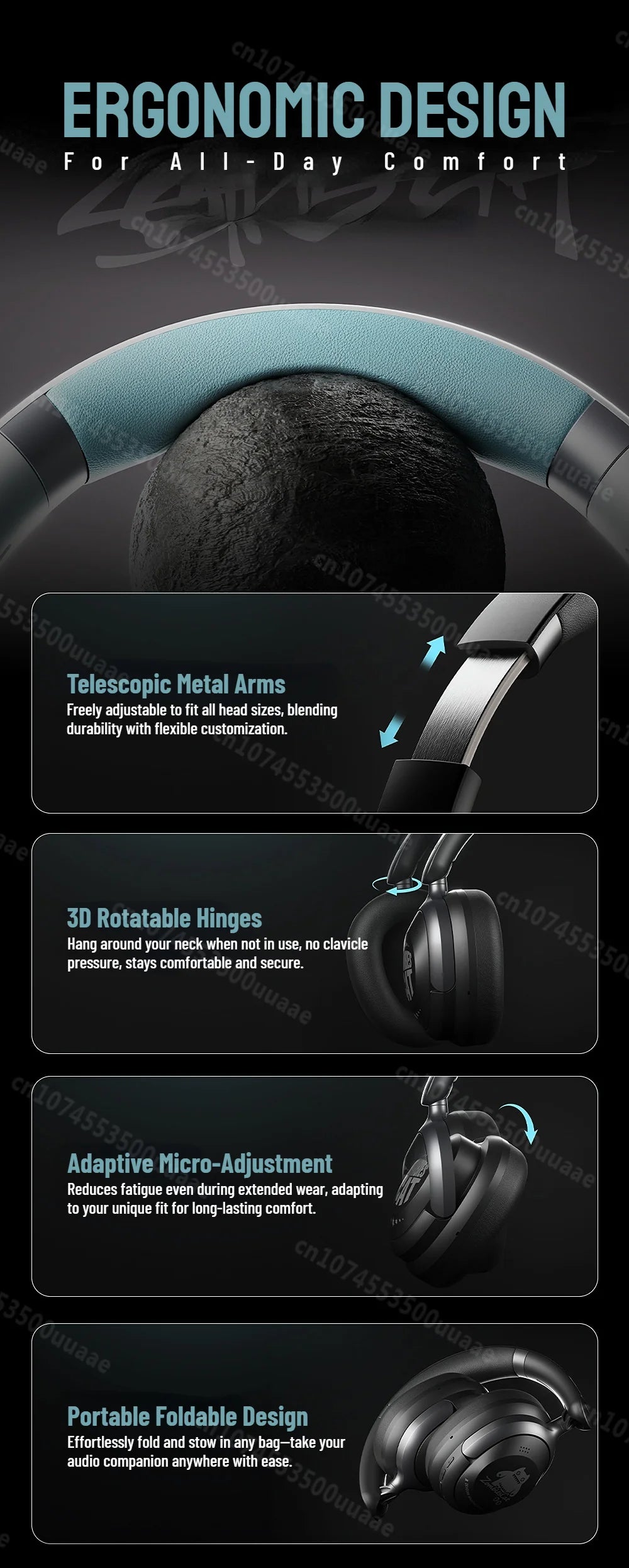 Zombies Cat S10 ANC Bluetooth 6.0 Headphones -45dB Active Noise Canceling Earphone HiFi Stereo Over-Ear Wire/Wireless Headset