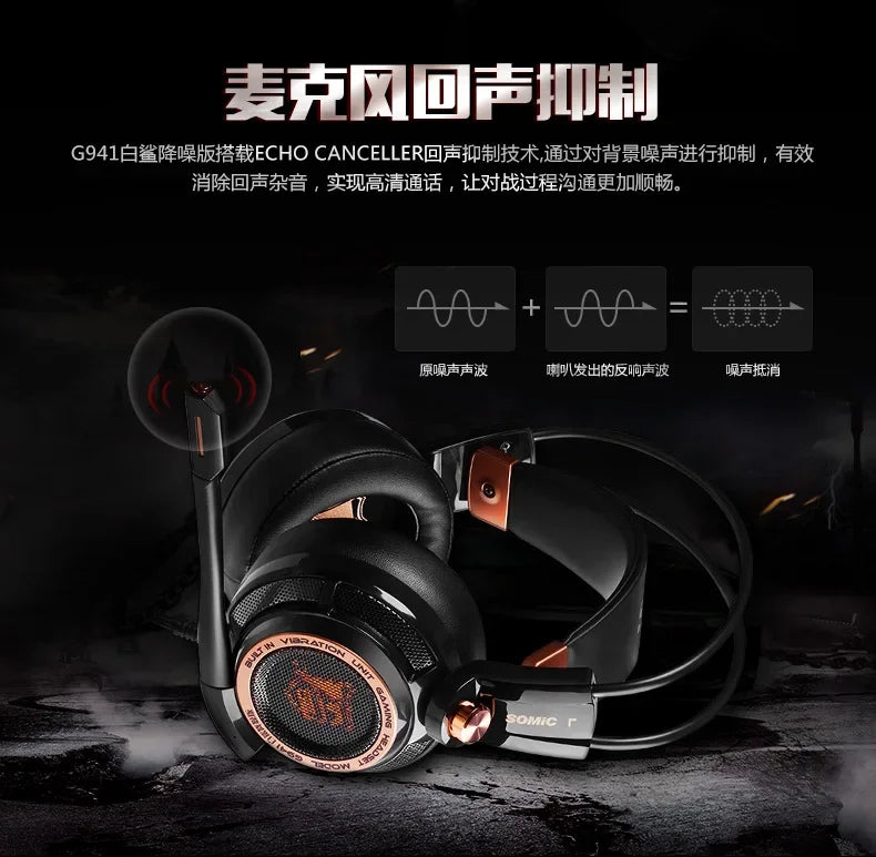 Somic G941 Wired Headphones Gamer Headphone Denoise Gaming Headphone Custom With Microphone Headsets 7.1 Stereo Sound Headset