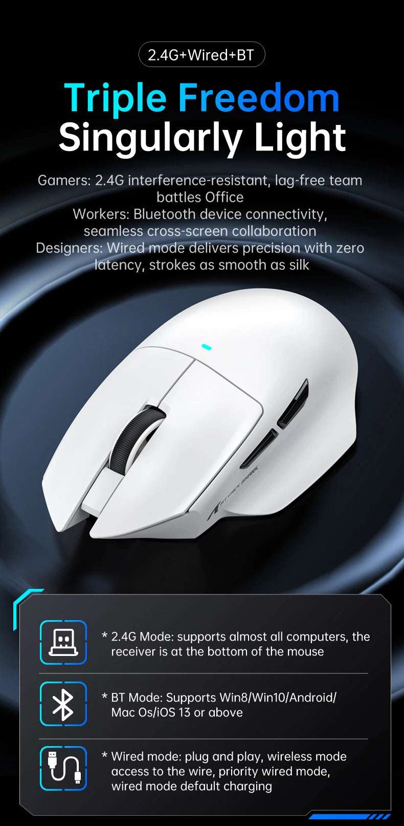 ATTACK SHARK V6 Wireless Gaming Superlight Mouse with RGB Magnetic Charging Dock, PAW3311 Sensor, Macro Gaming Mouse